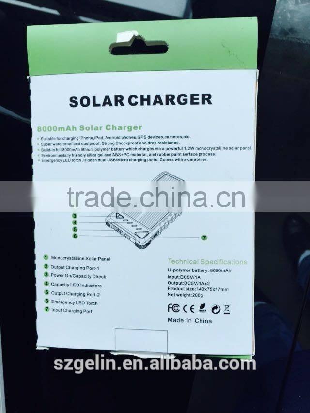 Solar power bank charge power bank 8000mah