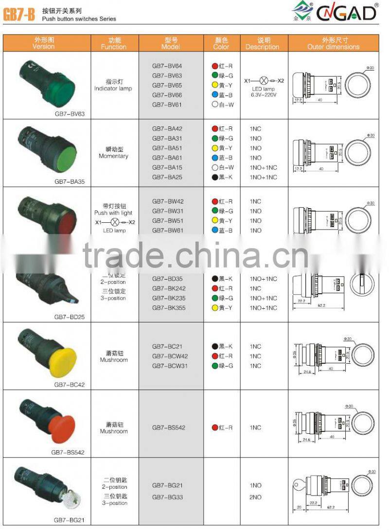 GB7-BG21 CNGAD GB7 series 2-position 1 NO key switch