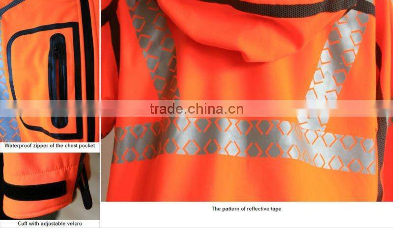 Frontier workwear jacket/ soft shell with breathable PU membrane/ 3M reflective tape passed EN 471/ Hi- Vis soft shell jacket
