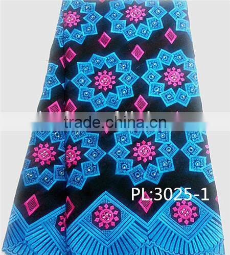 2016 African new design high quality swiss cotton voile lace fabric rhinestone