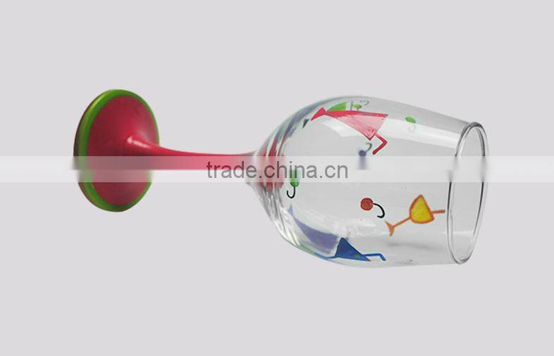 wholesale gift colored stem wine glass/ hand painted wine glass