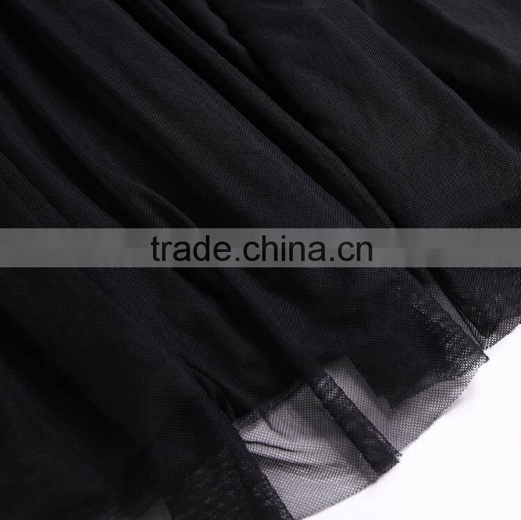 2015 new design european stylish long sleeve denim splicing gauze dress