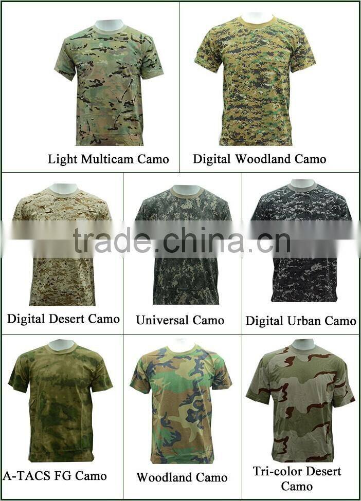 100% cotton made army camouflage miliitary short-sleeve t-shirt