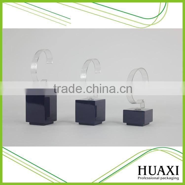 Clear Acrylic Watch Display Holder Stand C shape with Wood Base