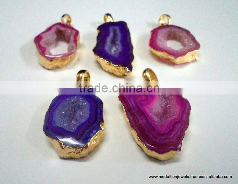 Agate Slice Vermeil Plated Fashion Jewelry Druzy Pendants