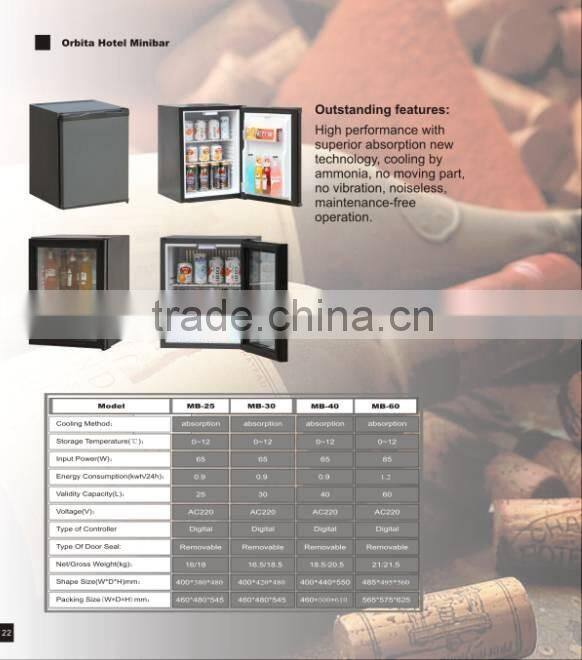 60L glass door Absorption minibar for hotel using