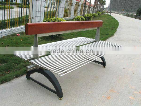 Stainless steel garden bench seat with cast iron bench ends