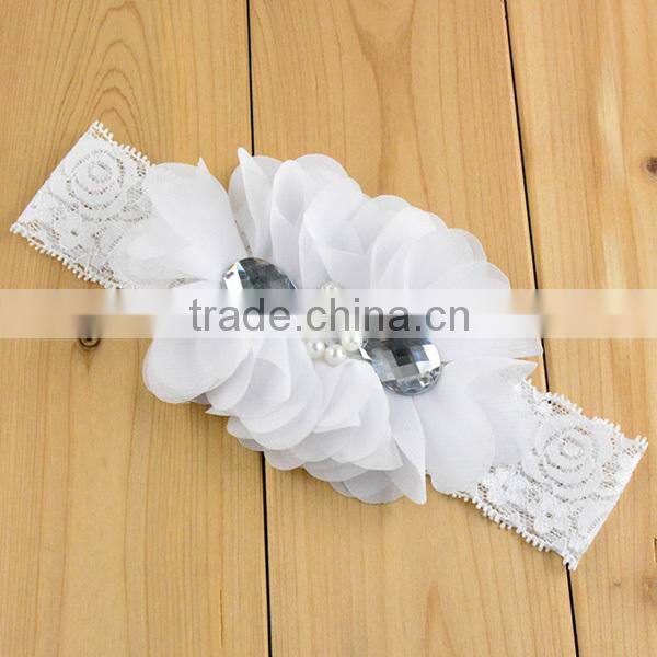 bead diamonds headbands chiffon flower headband