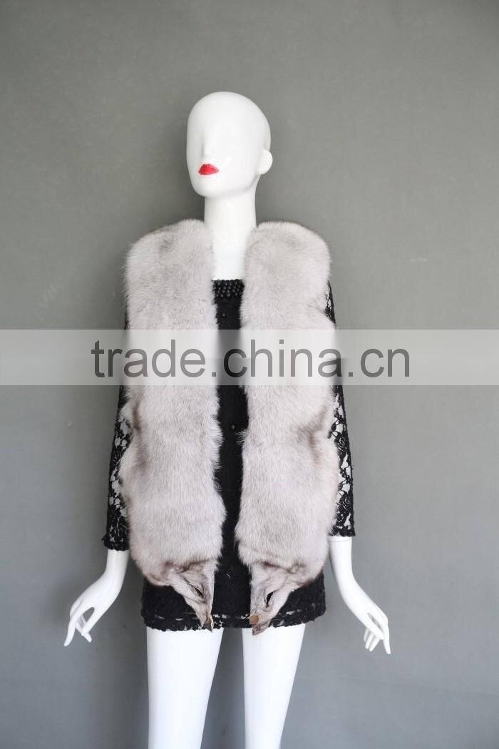 2016 top quality special style fox head vest natural white vest with real blue fox fur and head pattern