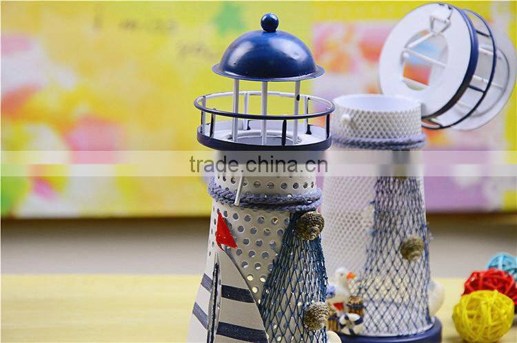 2015 new design mediterranean style lighthouse metal candle holder