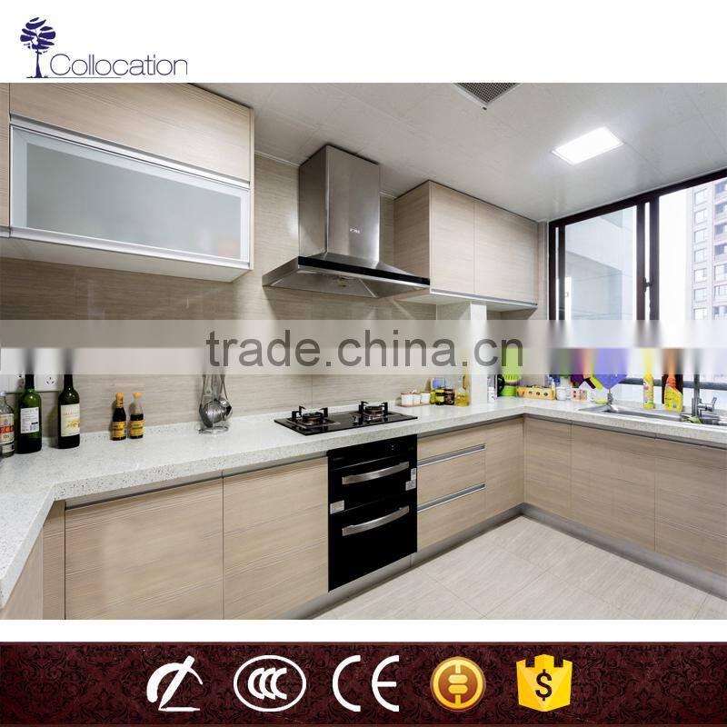 Modern Shallow wood grain color kitchen cabinets are made in guangzhou China