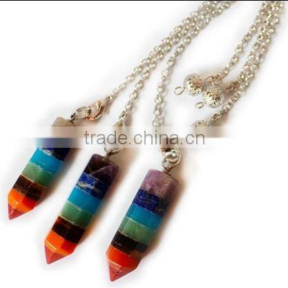 Gemstone Natural Crystal Quartz Point Pendulum Pendants Crystal Point Pendant with Silver Colored Chains