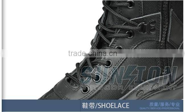 Full black cowhide full grain leather Tactical Boots with Zipper