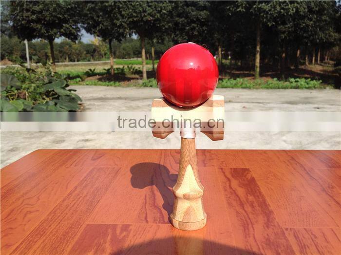 High glossy red ball bamboo kendama toy