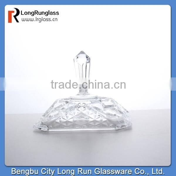 LongRun 200mm crystal embossed glassware square candy dish with stand