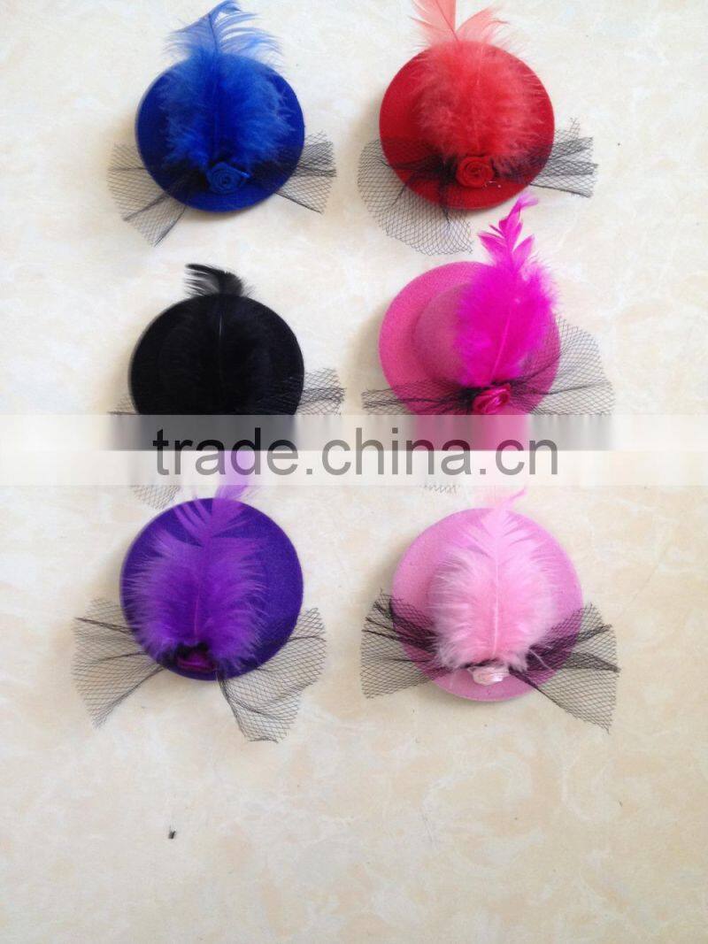 high quality colourful party feather mini top hat with black lace