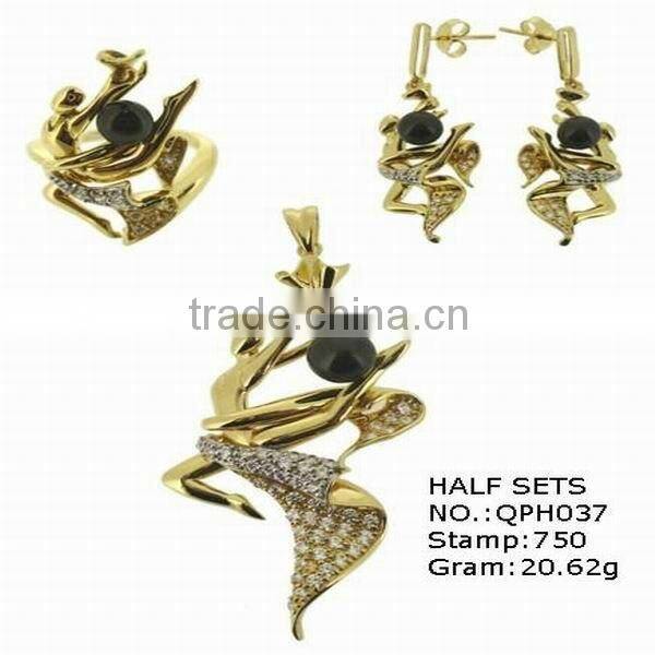 Real 18k solid gold jewelry set with pearl,QPH041