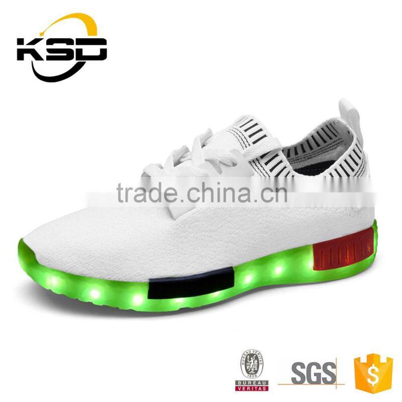 2016 The Newest Flyknit Fabric Colourful Lights Kids Light Up Shoes