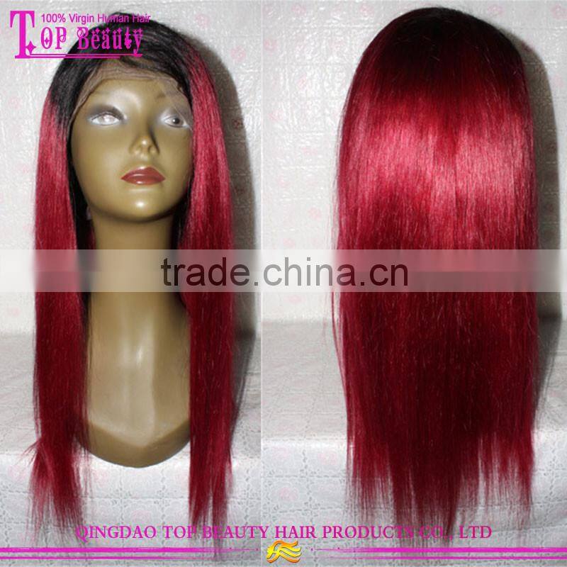 High Quality Full Hand Made Virgin European Hair Ombre Wig 1B/Burg Ombre Full Lace Wig