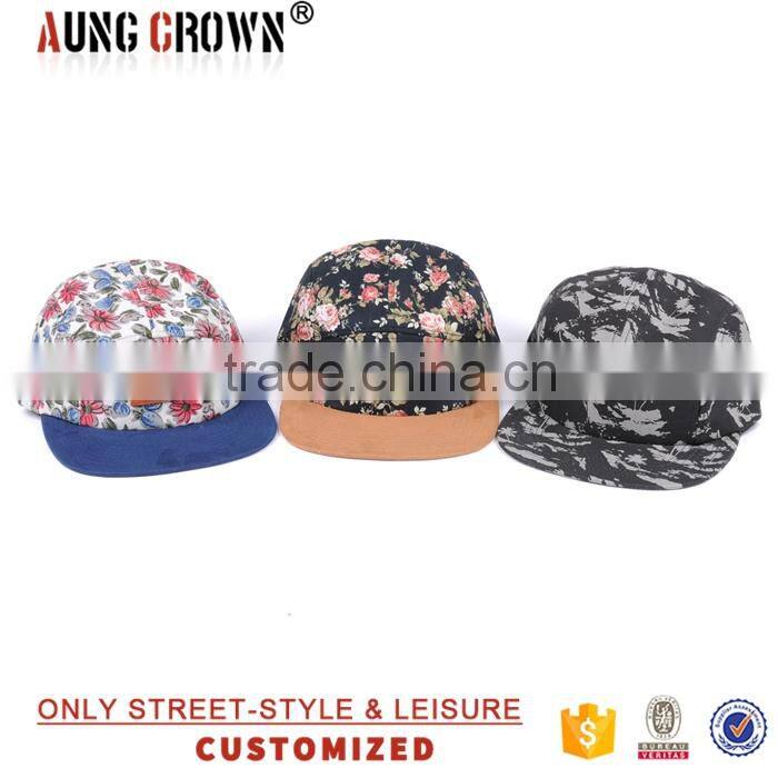 Flat Brim Custom Floral 5 Panel Hat Manufacture
