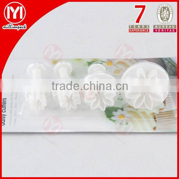 4pcs Flower shape Plastic Cookie Cutter/Stamp setwith handle