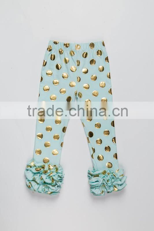 Fashion girl ruffle legging for 0-8 years old girl cheap price sports pants gold polka dot pattern