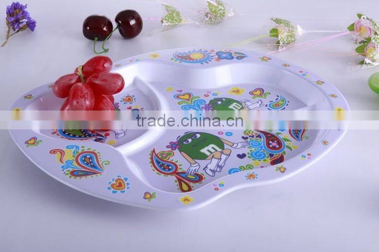 Special shape three grids melamine lunch tray for children, biodegradable lunch trays