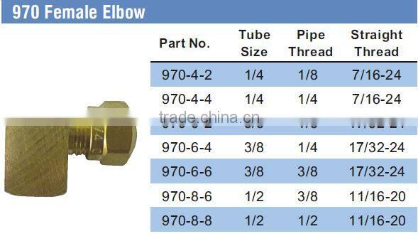 970 Female Elbow,Air Brake Fittings for Nylon Tube,Brass valve