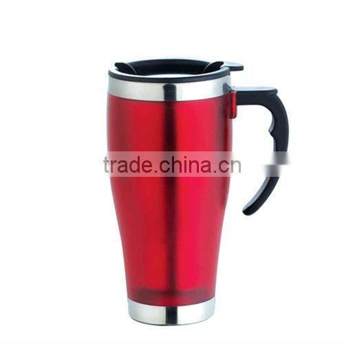 double wall stainless steel print coffee travel mug with handle