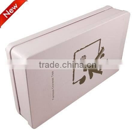rectangular metal tea tin box