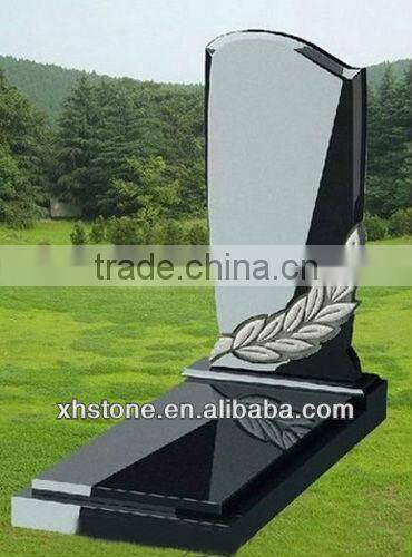 European white and black polished headstone