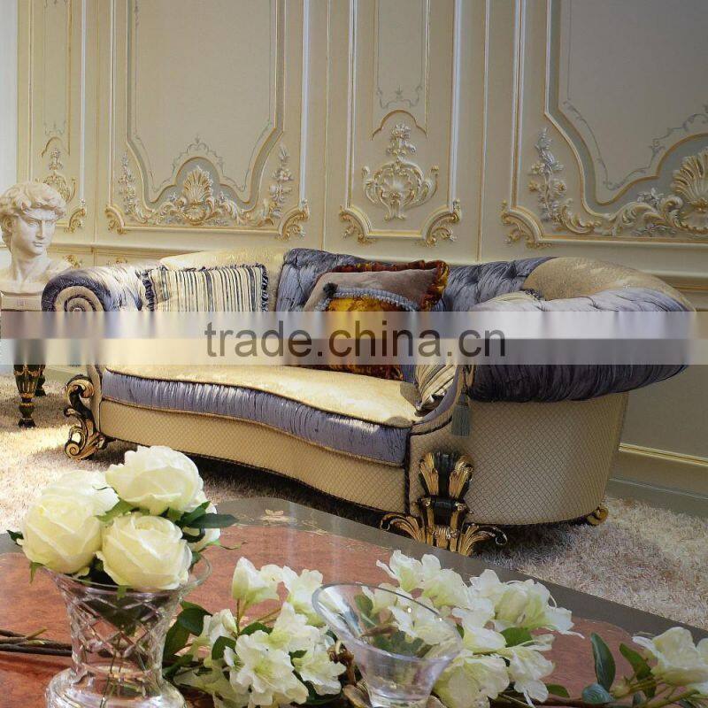 Elegant French New Classic Fabric Upholstered Sectional Sofa / Luxury Palace Hand Carved Wooden Living Room Furniture Sofa Set