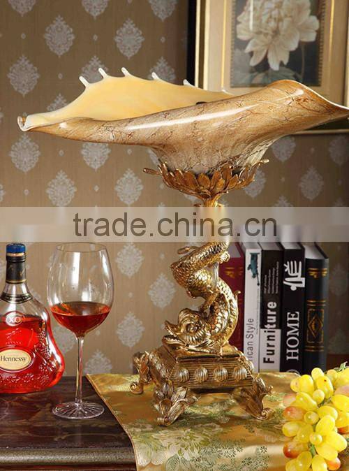 Ichthyosaur Shape Home Decorative Tray, Royal Brass with Crystal Art Tray (BF01-0205-1)