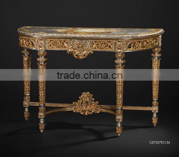 Carved Wooden Golden Console Table, Luxury Living Room Furniture Sofa Table, Hallway Entry Table Console Furniture