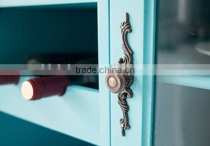 Mediterranean style solid wood hand painting dining room blue two doors sideboard; side cabinet