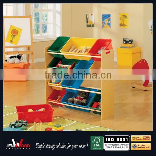 wooden 4 tier toy storage shelf