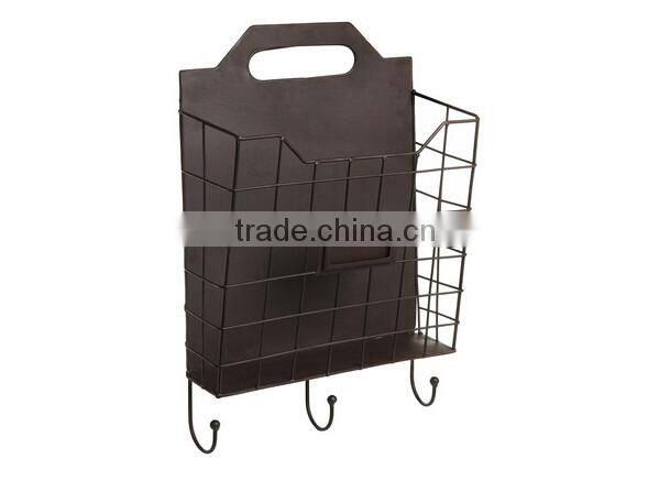 Vintage Wall Mounted Rustic Metal Wire Magazine Storage