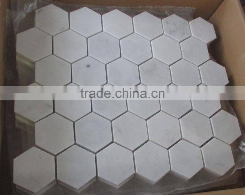 Big Hexagon Bianco White Carrara Marble Mosaic tile 12x12
