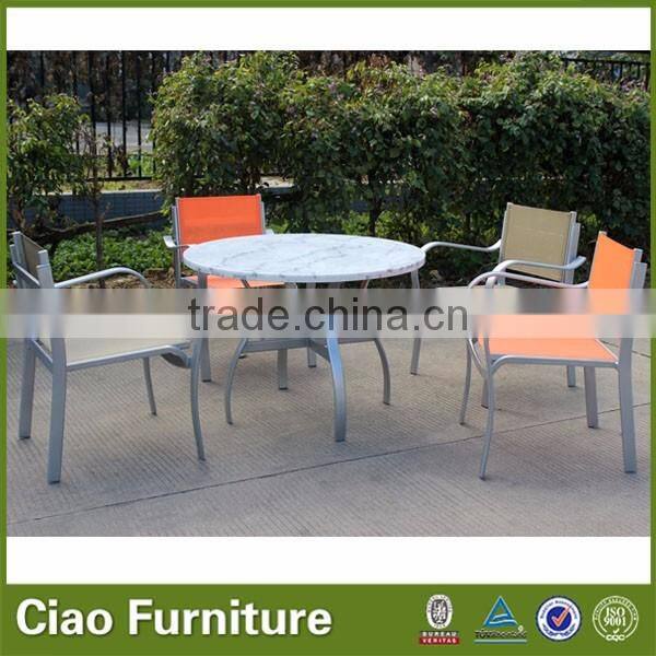 Garden Marble Top Dining Table Set With Sling Chair
