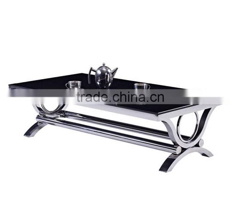 royal golden stainless steel coffee center table set with marble top