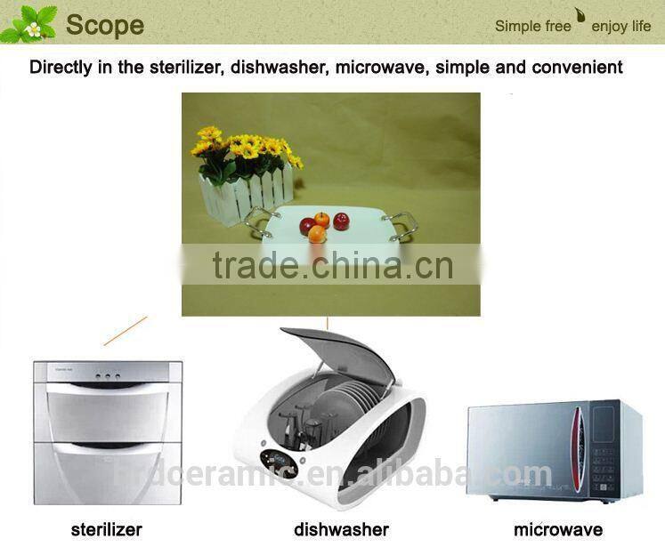 2015 New product stock white ceramic plate with Metal handle