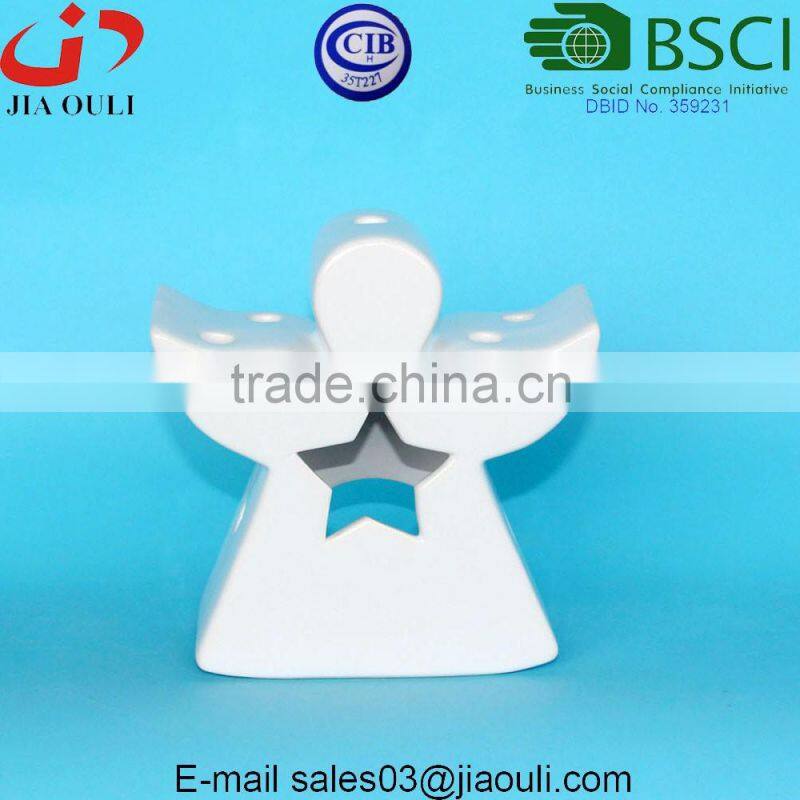 BSCI Audit Factory ball shape white ceramic Candle warmer lamp, Tea Light Lantern with Metal Handle