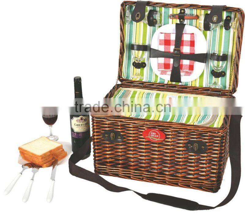 4 pcs melamine plates and wine glasses willow picnic hamper basket