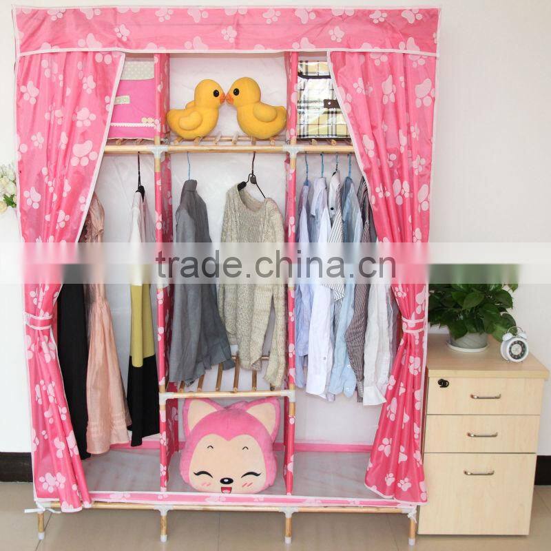 Best selling non-woven cover soild wood handle wardrobe