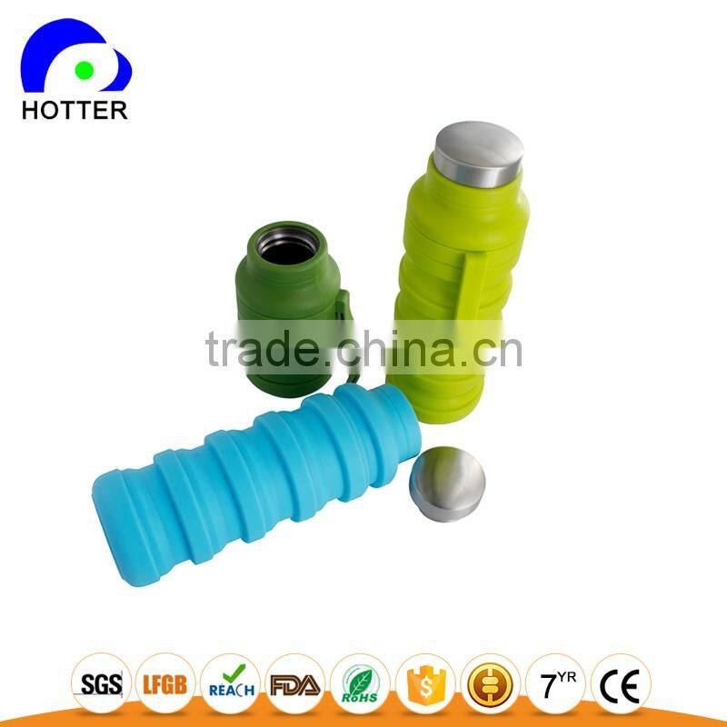 Stainless head silicone folding water bottle full silicone safe travel camping folding cup wholesale