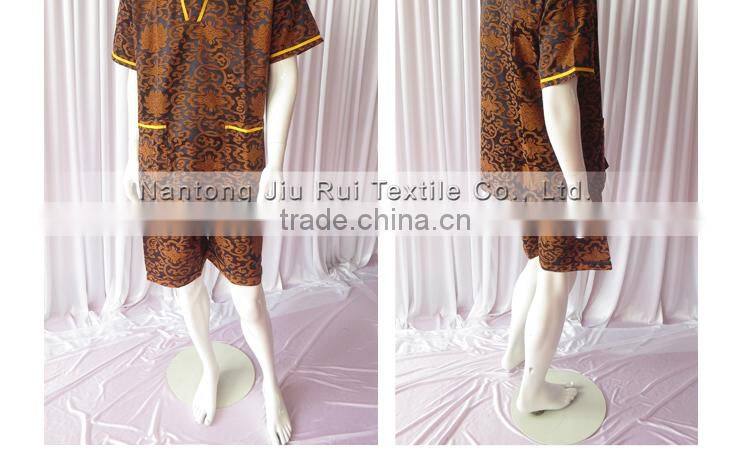 Wine Red Floral Jacquard Pyjamas V-Neck Pyjamas For Sauna Steam Clothes Set Women