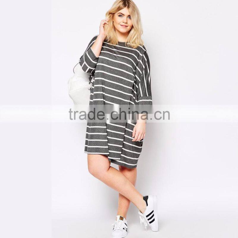 New design loose plus size black white stripe dress women long sleeve