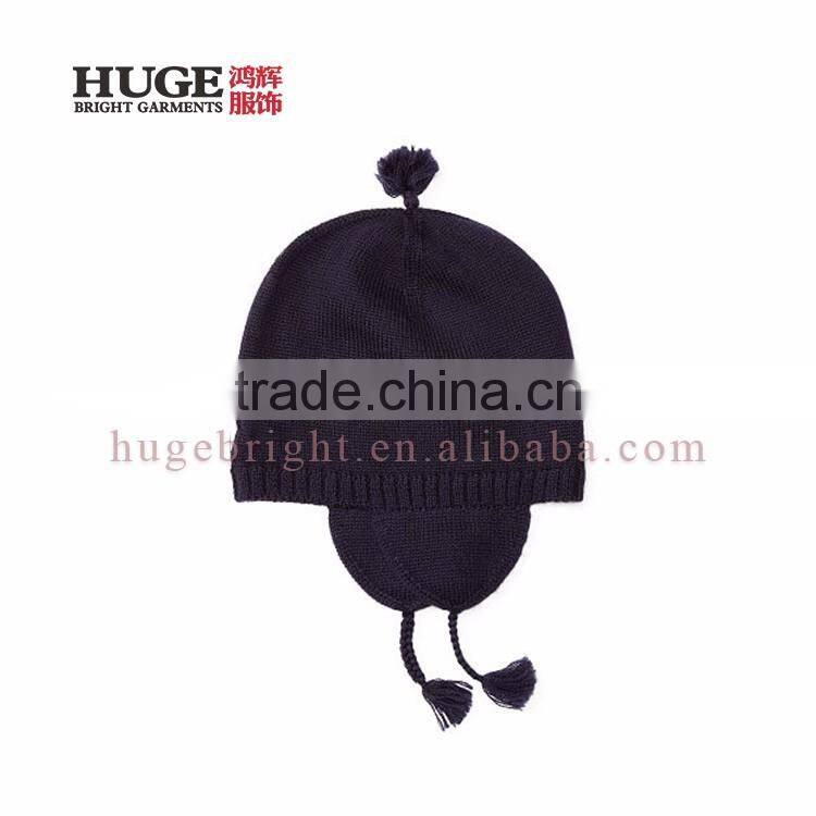 100% Soft Merino Wool Tasseled Earflaps Winter Beanie Hat