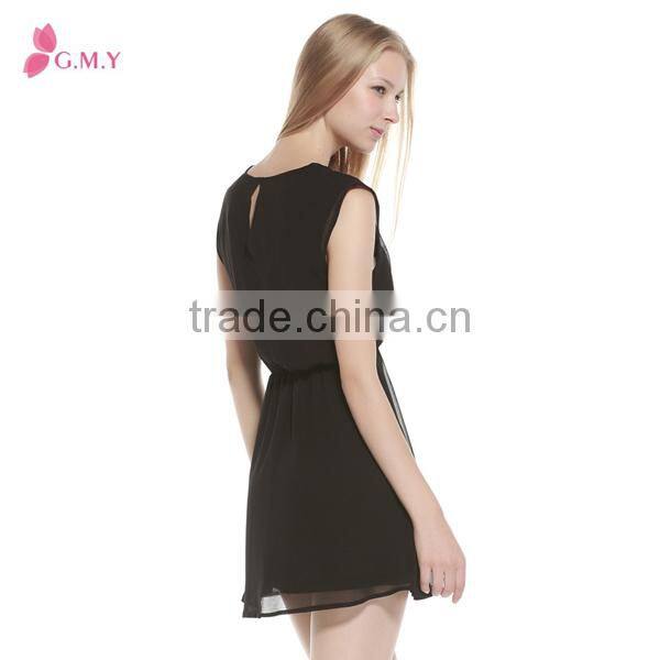 Hot sale black chiffon summer ladies fashion casual dress