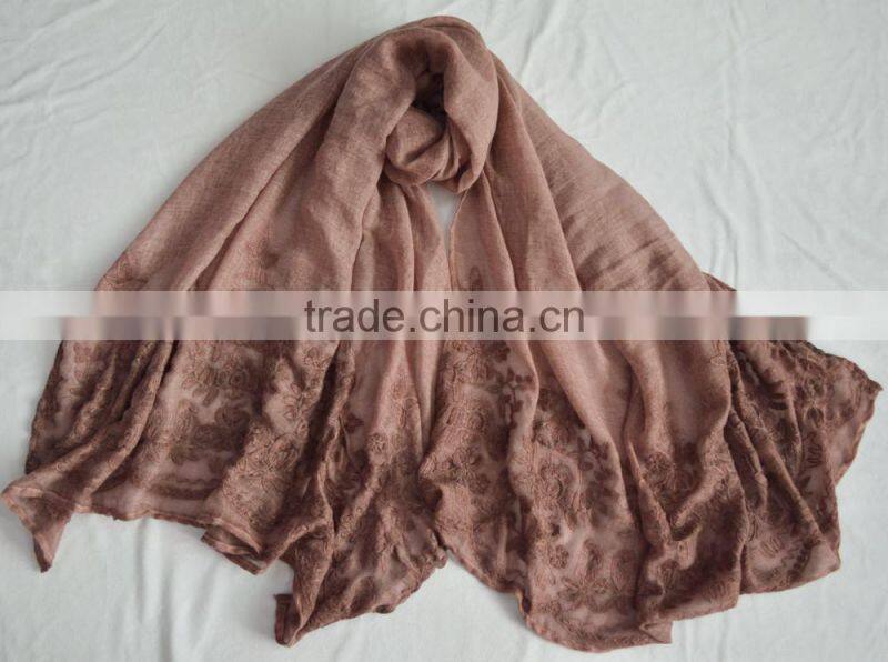 Fashion lady stitching floral popular pashmina shawl plain viscose scarf